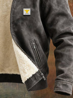 Men's Retro Suede Warm Zipper Outdoor Jacket