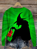 Women's Halloween Witch Print Crew Neck Sweatshirt