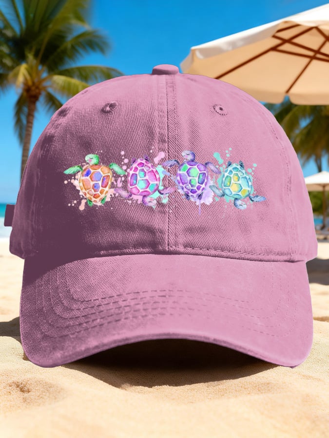 Retro  Vacation Watercolor Sea Turtle Print Baseball Cap