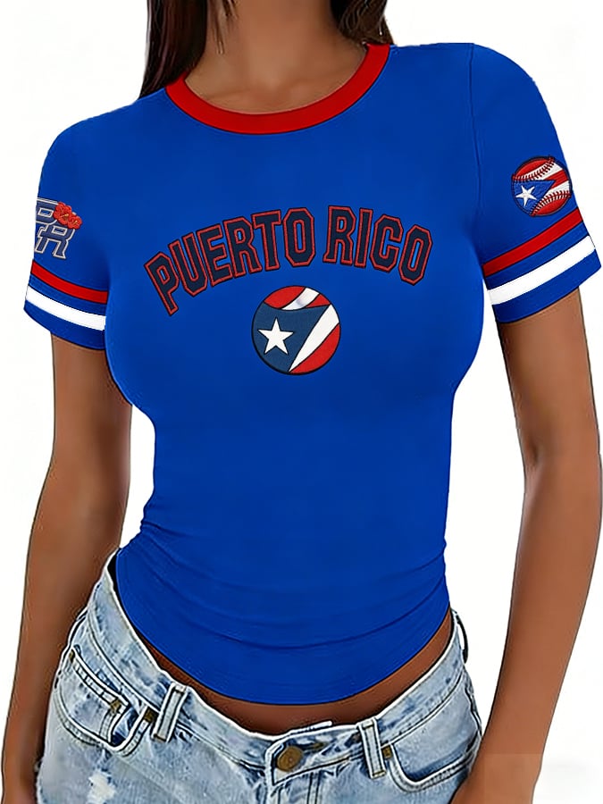 Women's Retro Baseball  Print T-Shirt