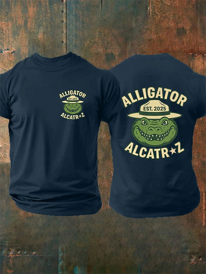 Men's Alligator Alcatraz Ready To Serve Dark Humor Patoitic Printing T Shirt