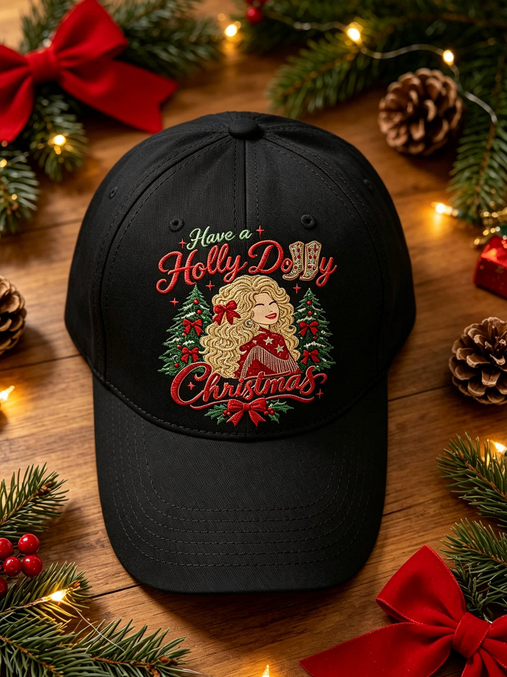 Unisex “Have A Holly Dolly Christmas / We Will Always Love You” Print Baseball Cap