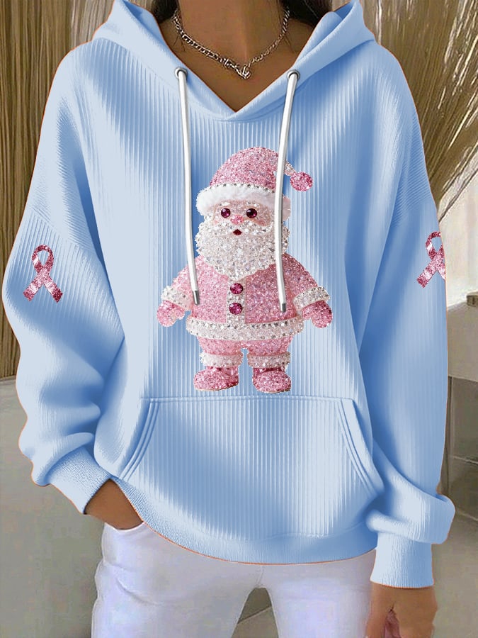 Women's Casual Breast Cancer Awareness Christmas Hoodie