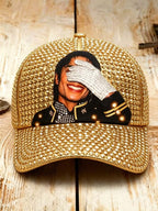 Unisex Retro Commemorative Baseball Cap: "King of Music" Faux Rhinestone Print