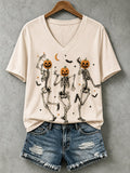 Women's Halloween Dancing Skeleton Print Tee