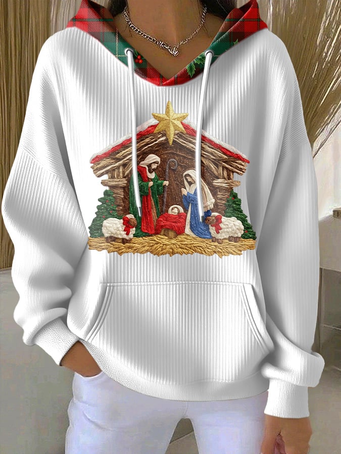 Women's casual Christmas textured thickened hoodie