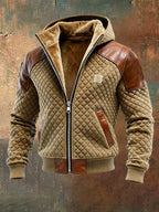 Men's Vintage Diamond Check Leather Outdoor Jacket