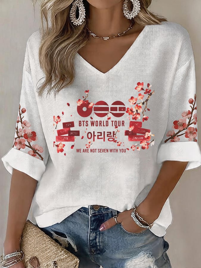 Women's Music Art Print V-Neck Top