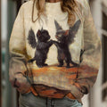 Black Cat Halloween Art Printed Sweatshirt