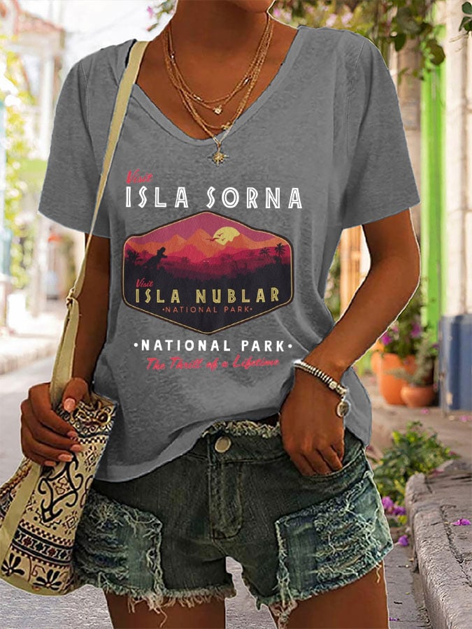 Women's Dinosaur Print V-Neck T-Shirt