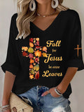 Women's Fall For Jesus He Never Leaves Waffle Long-Sleeved T-Shirt