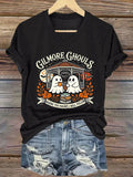 V-Neck Retro Gilmore Ghouls Where You Haunt, I Will Follow Print T-Shirt