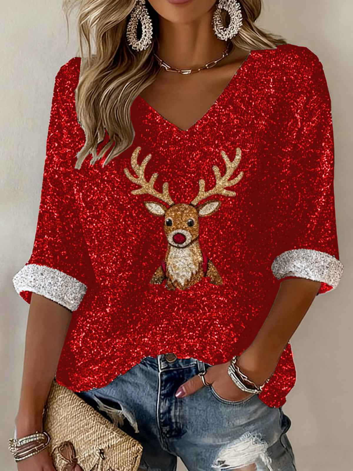 Women's Christmas Elk Print Shirt