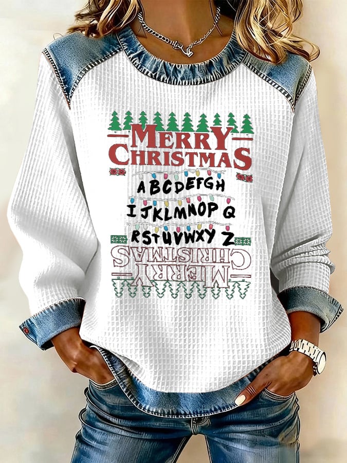 Retro Merry Christmas String Lights Upside Down Print Sweatshirt