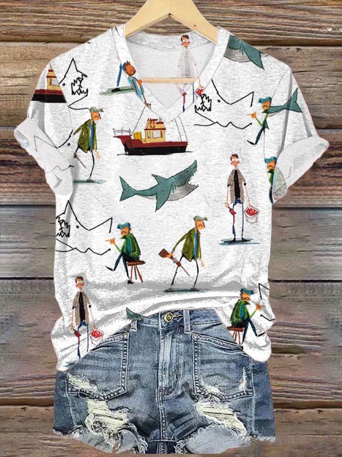 Women's Shark Art Printed T-shirt