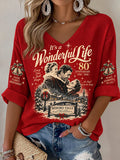 🔥🔥2nd 50% Off 🔥🔥Women's Every Time A Bell Rings An Angel Gets Its Wings Christmas Print V Neck Top