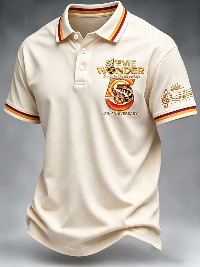 Men's Vintage Musical Art Print Casual Polo Shirt