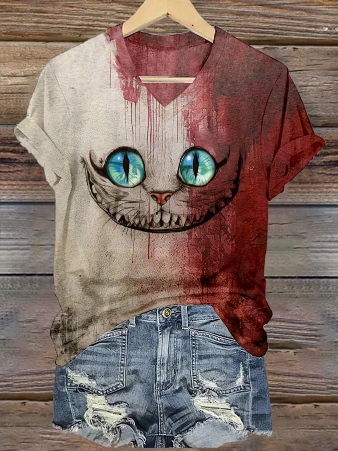 Women's Halloween Bloody Expression Print T-Shirt