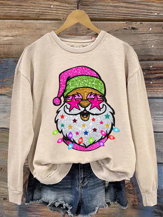 Women's Shiny Santa Print Sweatshirt