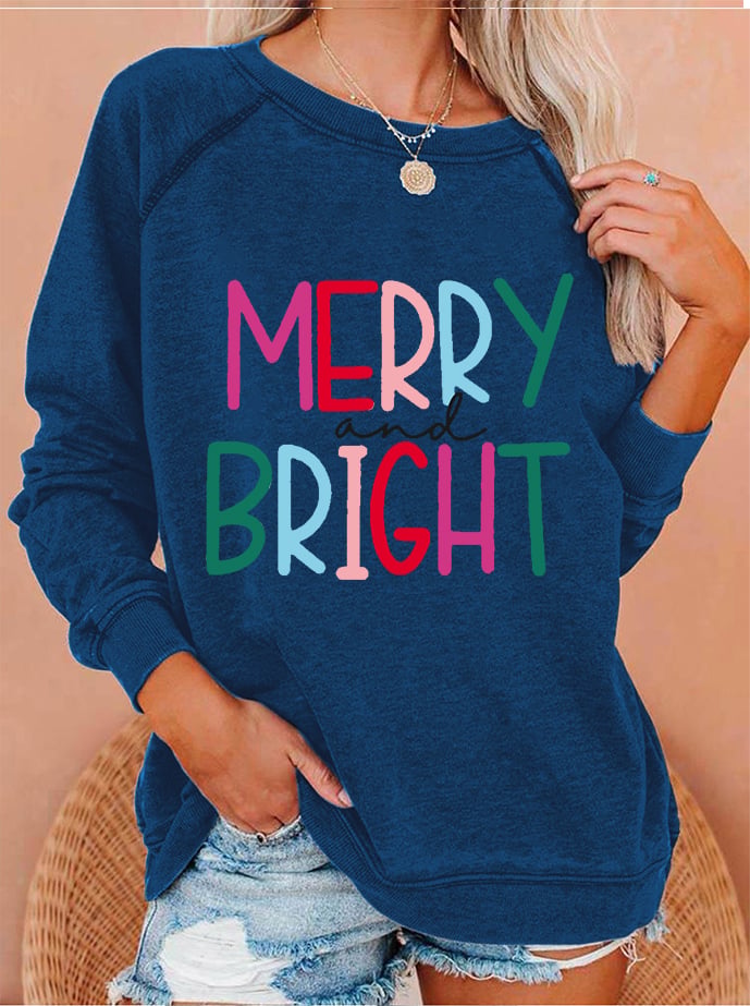 Women‘s Merry And Bright Christmas Print Casual Sweatshirt