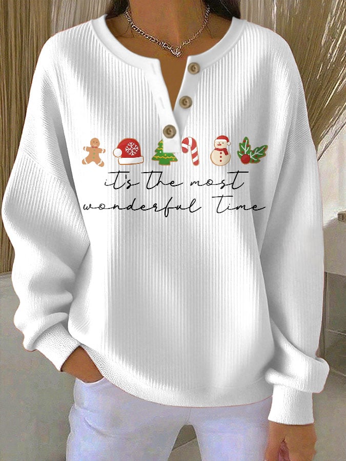 Women's Casual It's The Most Wine-Derful Time Of The Year Button-Down Sweatshirt