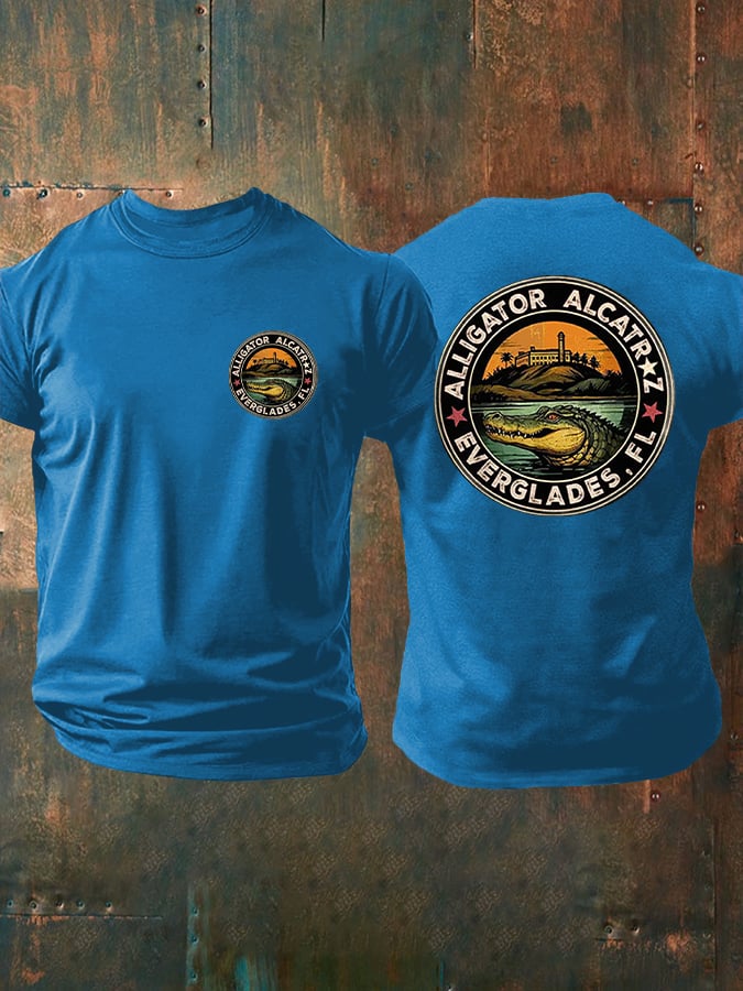Men's Alligator Alcatraz Funny Florida Everglades Dark Humor Patoitic Printing T Shirt