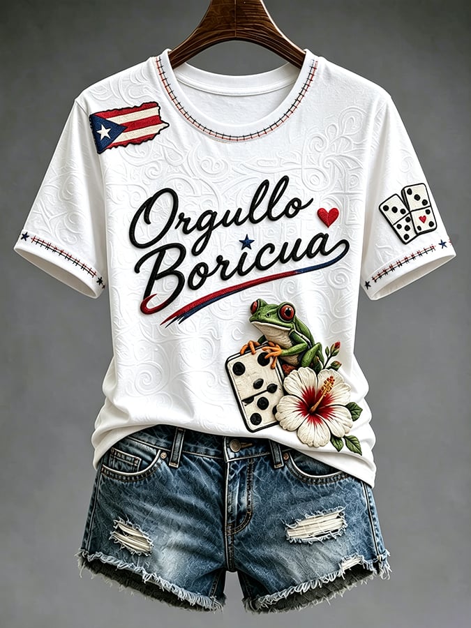 Women's Puerto Rico Printed round  T-shirt
