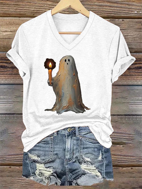 Women'S Halloween Ghost Print Casual T-Shirt