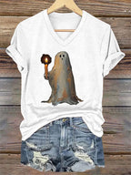 Women'S Halloween Ghost Print Casual T-Shirt