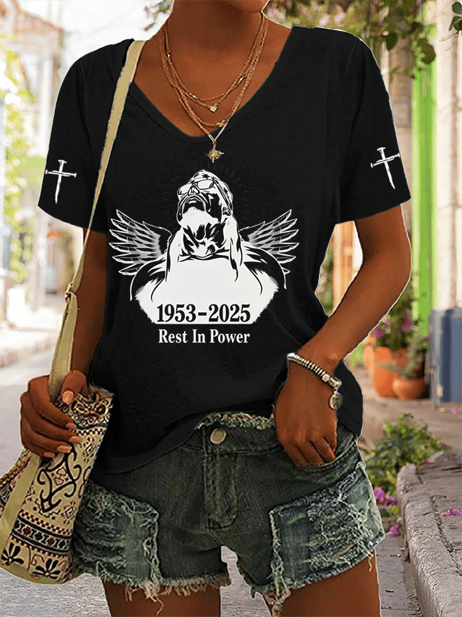 Women's Legendary Wrestler Memorial Print V-Neck T-Shirt