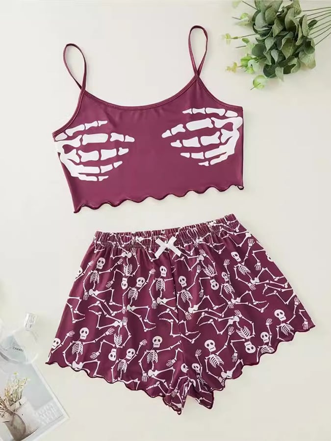 Women'S Halloween Sleeveless Suspender Pajamas Set