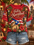 Women's Puerto Rico Christmas Print Casual T-shirt