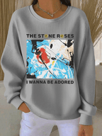 Women's Music Print Knit Crew Neck Long Sleeve Top