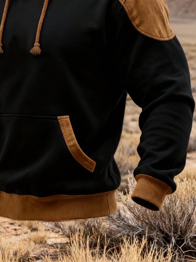 Men's Retro Stitching Contrast Color Hooded Sweatshirt