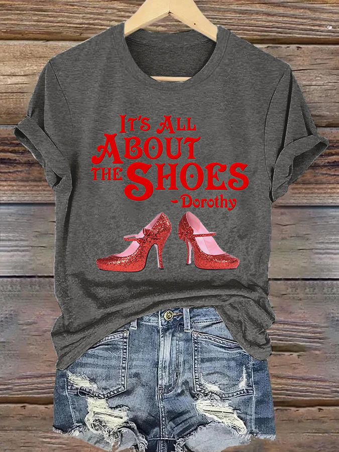 Women's Halloween Witch It's All About The Shoes Printed Crew Neck T-Shirt