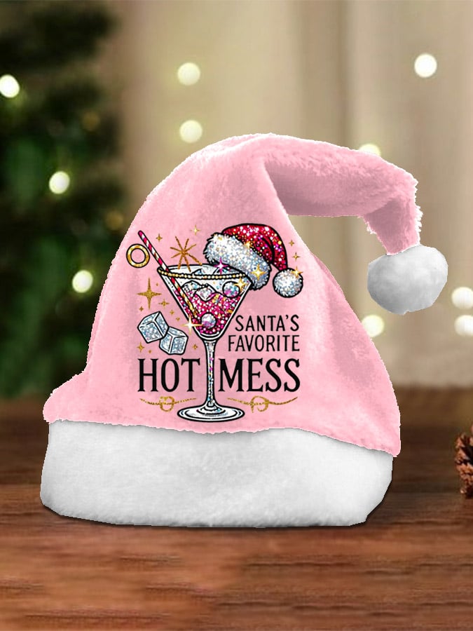 Unisex Christmas Santa's Favorite Hot Mess Print Plush Hat