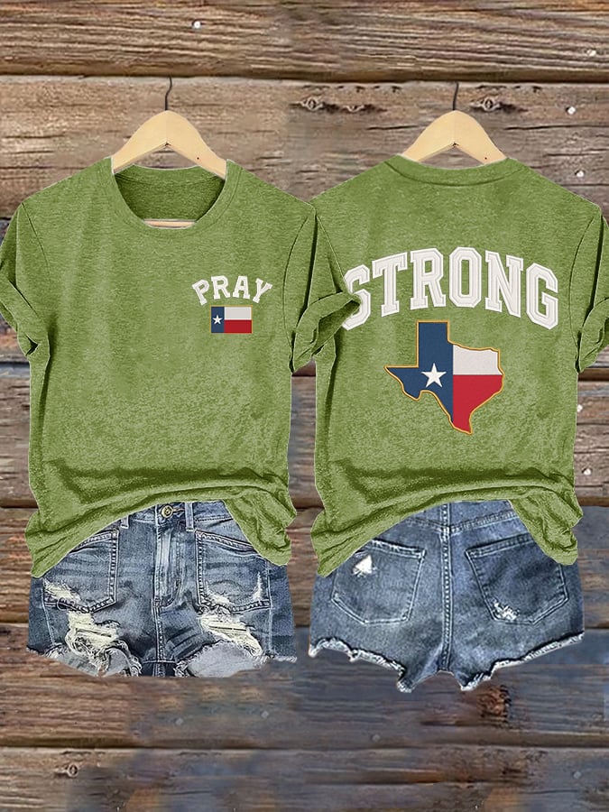 Retro Pray For Texas Texas Strong Print T-Shirt