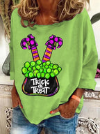 Women's Halloween Witch Print Crew Neck Sweatshirt