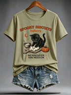 Women's Halloween-themed printed T-shirt