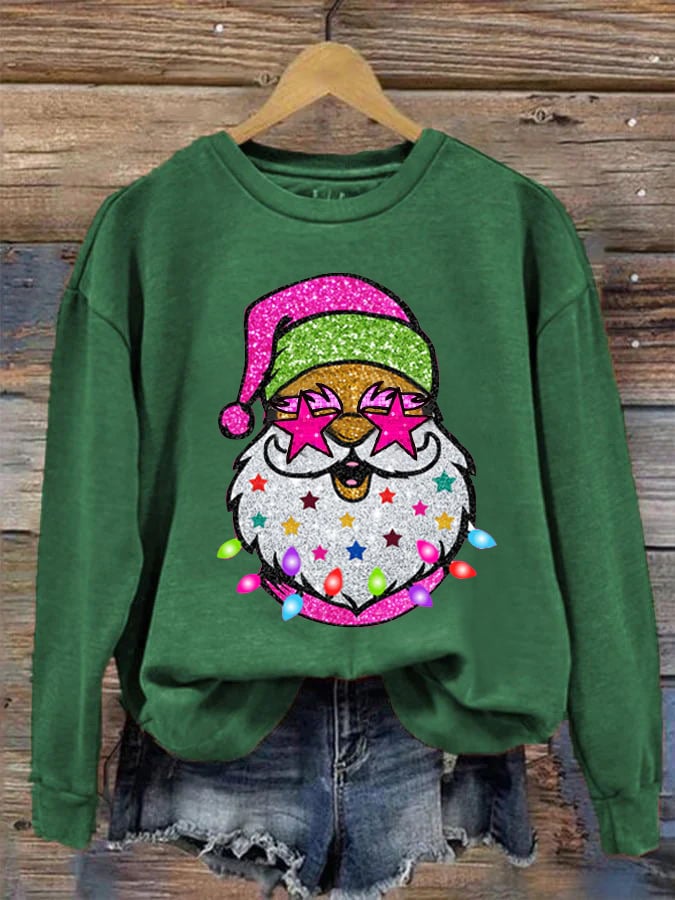 Women's Shiny Santa Print Sweatshirt
