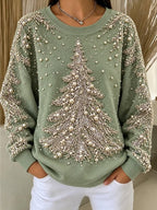 Women's Christmas Tree Print Pullover Sweatshirt
