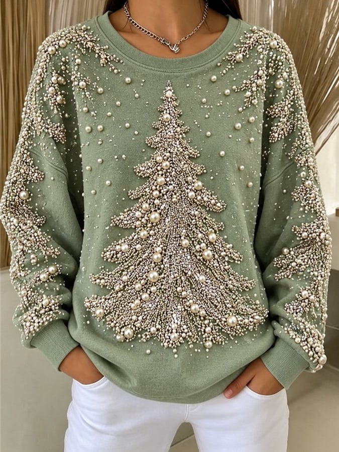 Women's Christmas Tree Print Pullover Sweatshirt
