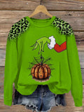 Women's Leopard Pumpkin Print Casual Round Neck Sweatshirt