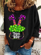 Women's Halloween Witch Print Crew Neck Sweatshirt