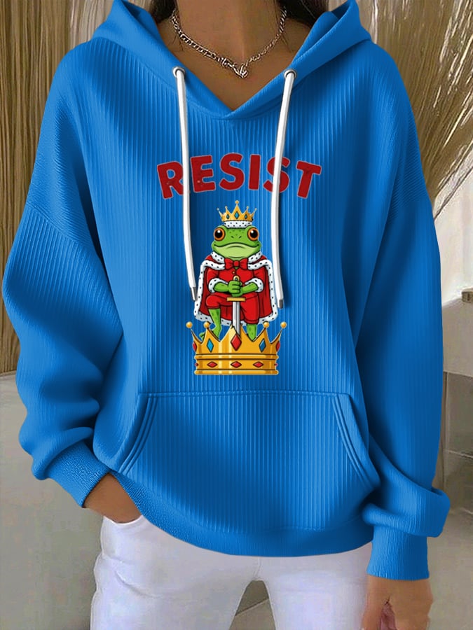 Women's Christmas FDT Crowned Frog Print Hooded Sweatshirt