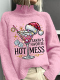 Women's Christmas Santa's Favorite Hot Mess Turtleneck Knit Sweater