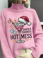 Women's Christmas Santa's Favorite Hot Mess Turtleneck Knit Sweater