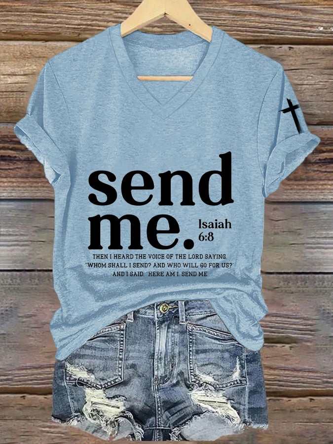 Women's Send Me Isaiah 6 8 Christian Print Casual T-shirt