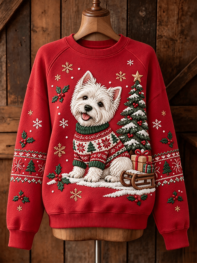 Women's Retro Christmas Dog  Print Top