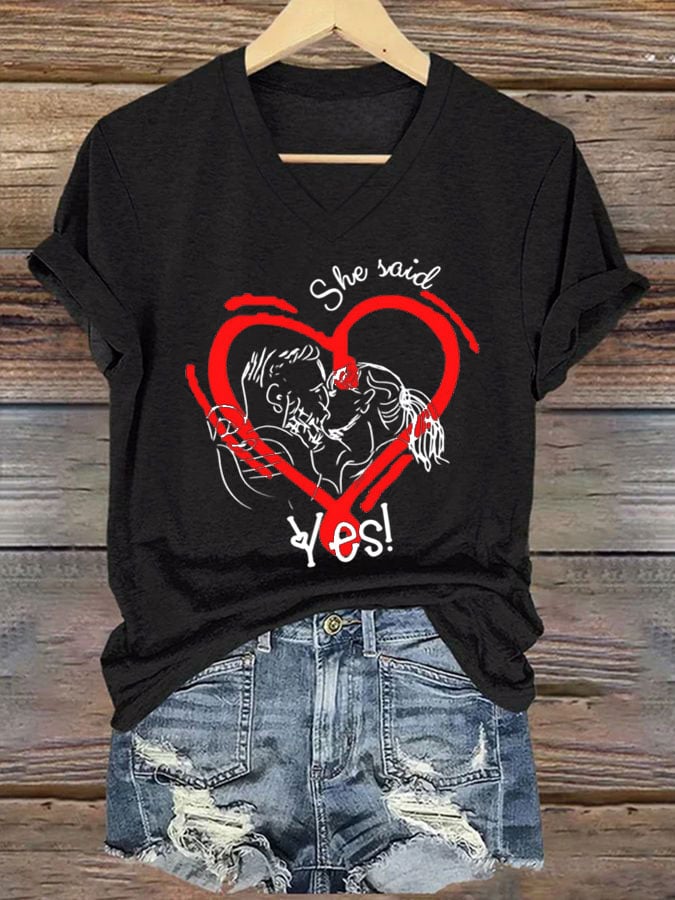 Women's Engaged Print Casual T-Shirt